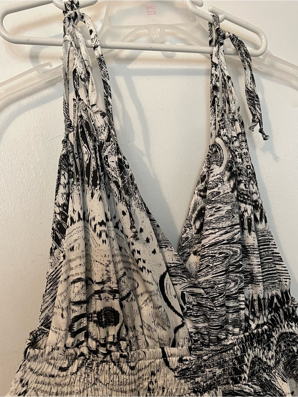 Ark & Co Satin Black & White Printed Tie-Shoulder dress